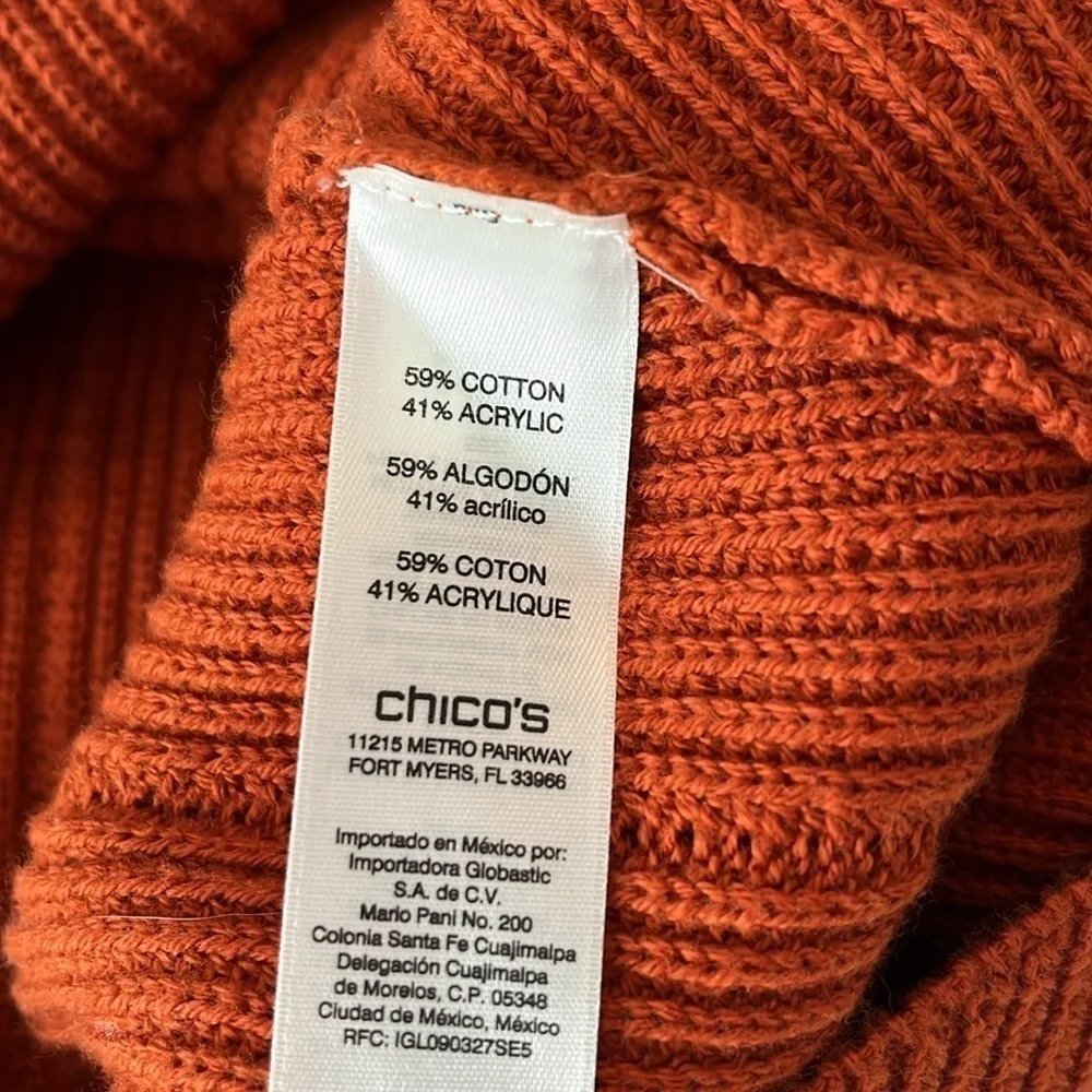 Chico’s Knit Turtleneck Knit Sweater Burnt Orange Keyhole Front